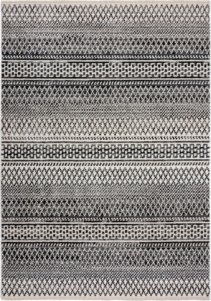 Flair Rugs, Kusový koberec Santiago Camino Black/White, 240x320, čiernobiela, obývacia izba