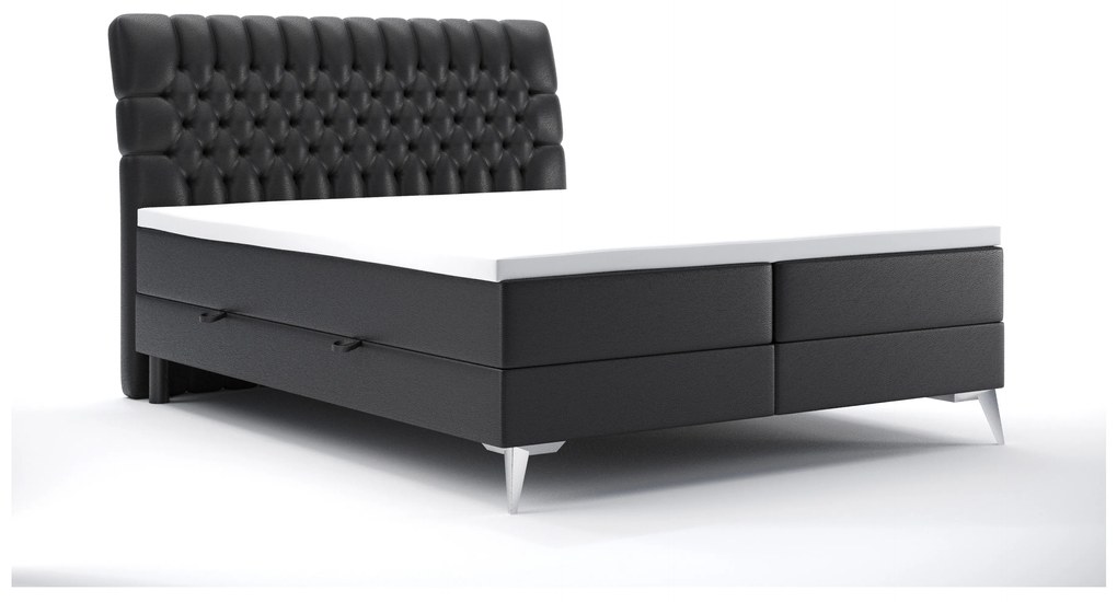 Manželská posteľ Boxspring 180 cm Molera (čierna ekokoža) (s úložným priestorom). Akcia -19%. Vlastná spoľahlivá doprava až k Vám domov. 1044264