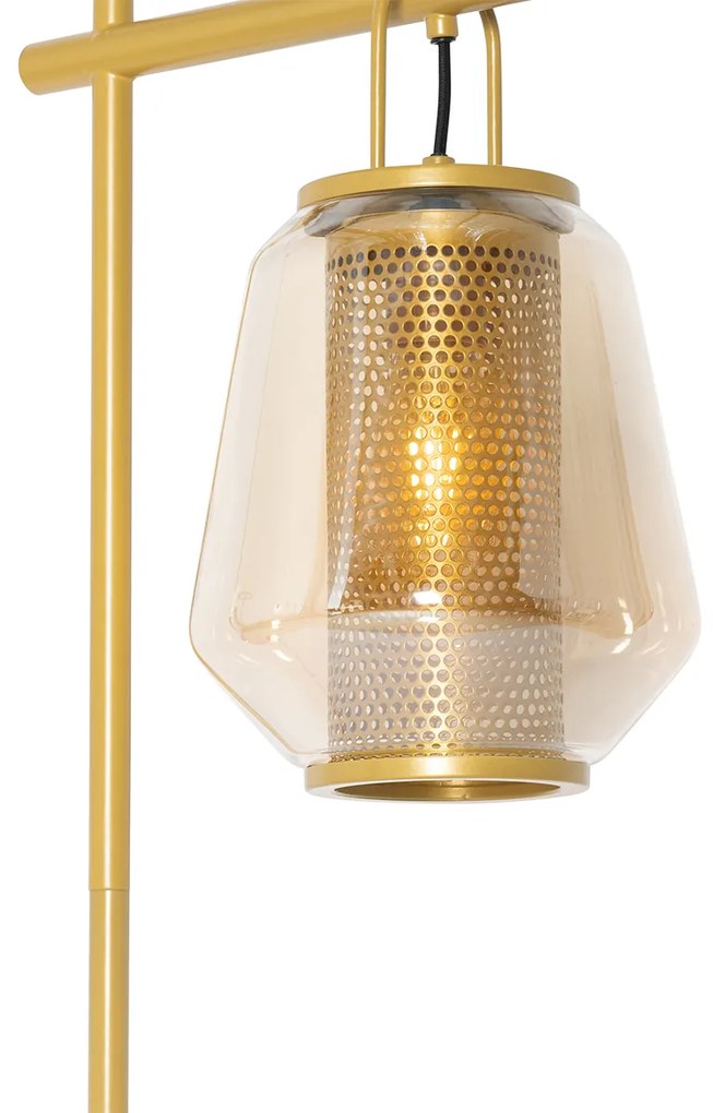 Art Deco stojaca lampa zlatá s jantárovým sklom - Kevin