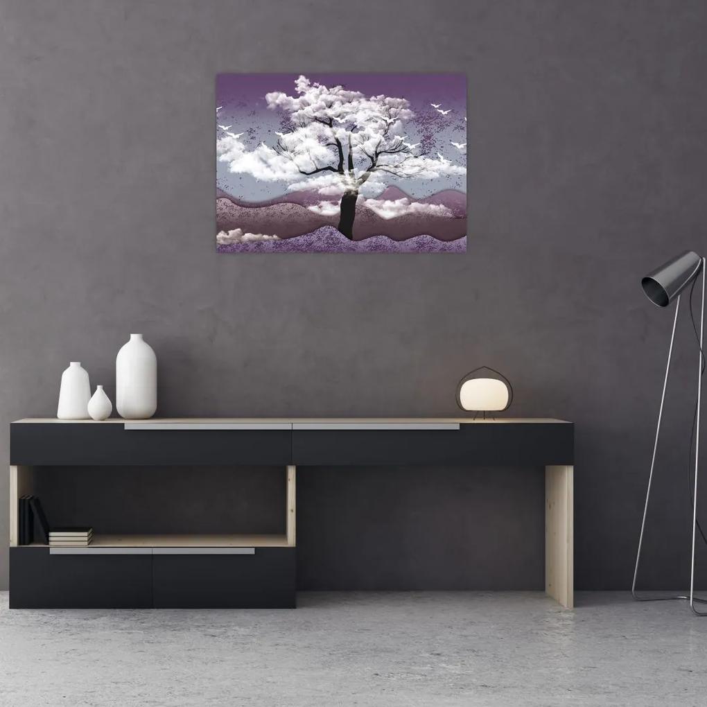 Sklenený obraz - Strom v oblakoch (70x50 cm)