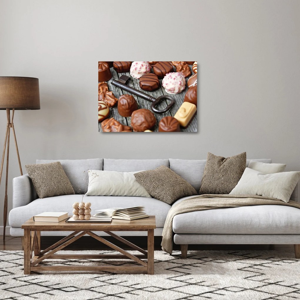 Sklenený obraz čokolády a kľúče (70x50 cm)