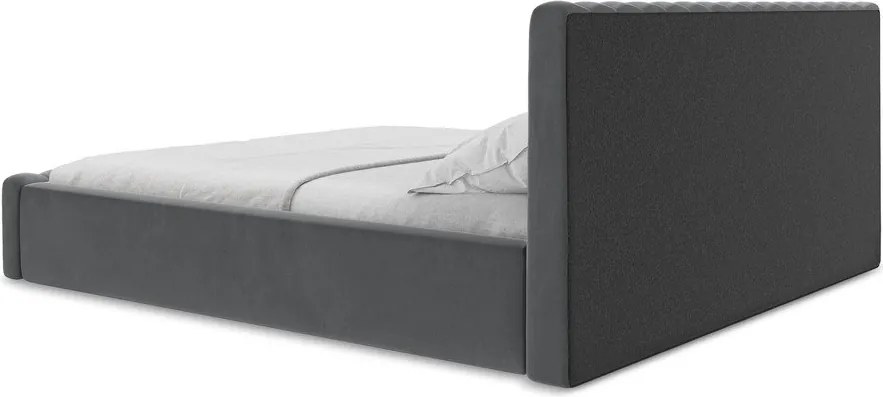 Sivá čalúnená dvojlôžková posteľ s úložným priestorom s roštom 180x200 cm Lemi – Makamii