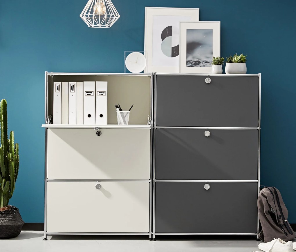 Kovový regál »CN3« s 3 výklopnými priehradkami, sivý