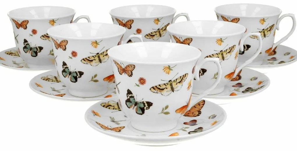Duo Porcelánová šálka na nohe s podšálkou Crocus Butterflies 250 ml sada 6ks