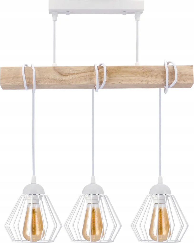 BERGE LED závesné stropné svietidlo, drevený trám, 3xE27 - biela