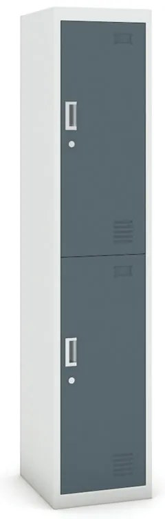 Šatníková skrinka s úložnými boxami, 2 boxy, 1800 x 380 x 450 mm, demont, cylindrický zámok, sivá/tmavosivá