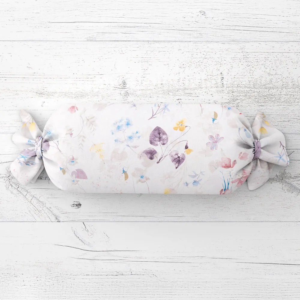 Biante Vankúš valec bonbon Sandra SA-290 Farebné lučne kvety na bielom 15x80 cm