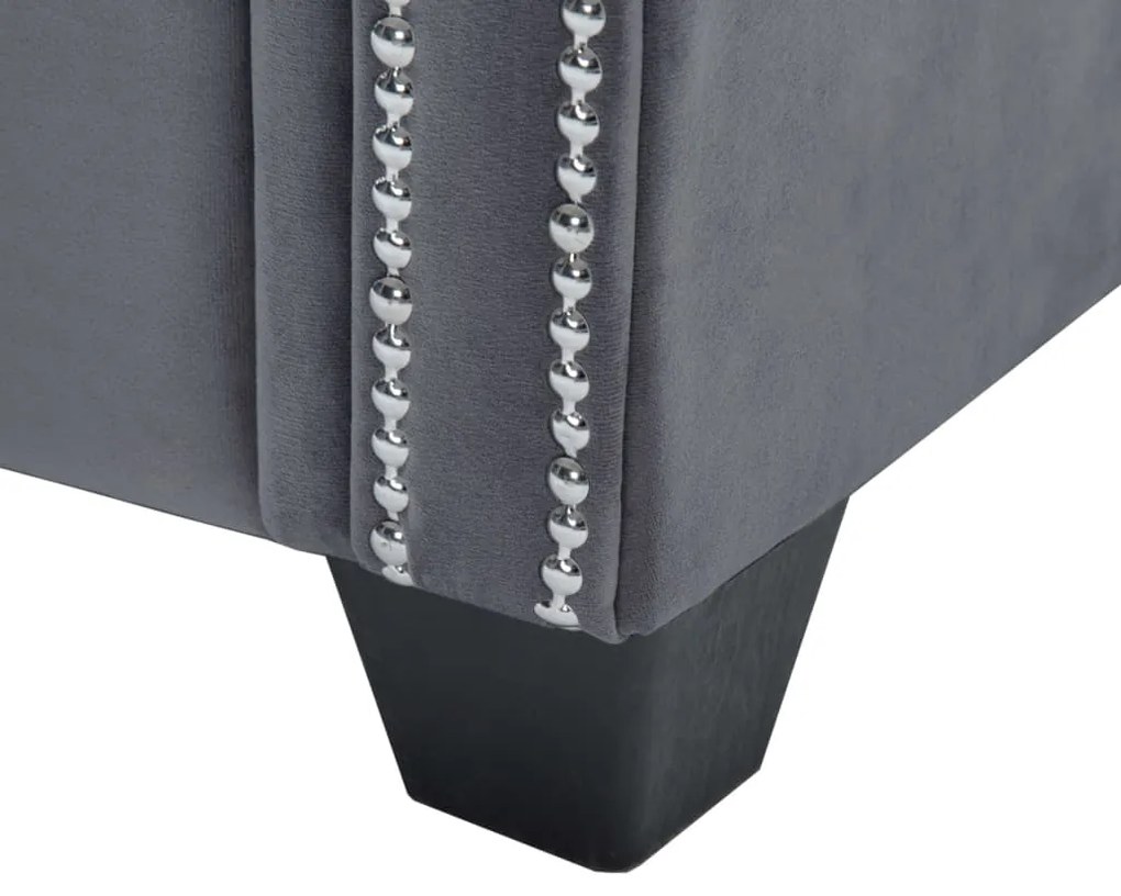 Pohovka Chesterfield v tvare L, zamat 199x142x72 cm, sivá
