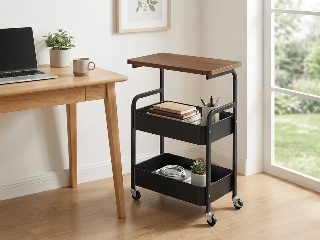 Odkladací stolík na kolieskach NEXORA 77x43 cm, čierna