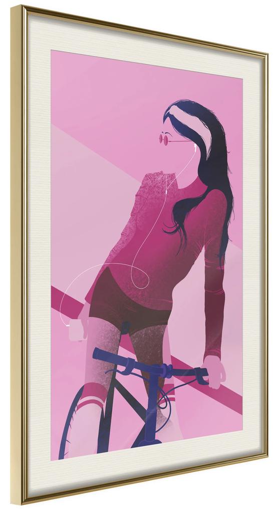 Artgeist Plagát - Woman on Bicycle [Poster] Veľkosť: 40x60, Verzia: Zlatý rám s passe-partout
