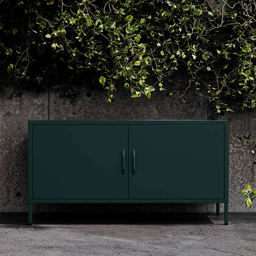 TV skrinka kovová na nožičkách fľaškovo zelená, 1150x595x400 mm: ROSA Modern
