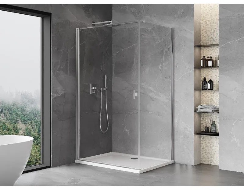 Mexen Mist-B, 1-krídlový výklopný sprchový kút 85 x 75 cm, číre sklo, chrómový profil, 8A2T-085-075-01-00