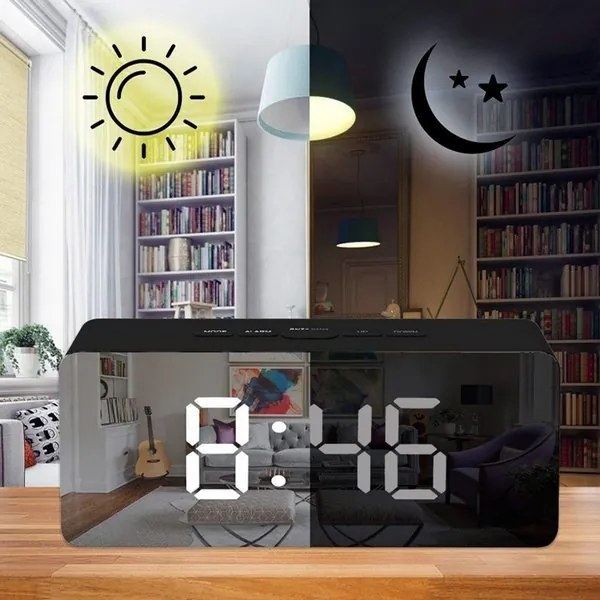 Verk 01457 Zrkadlové LCD hodiny 4v1 čierne