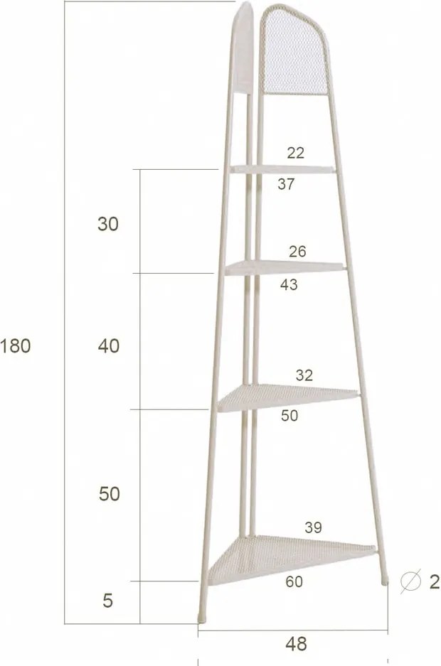 Svetlobéžová kovová rohová polica na balkón Garden Pleasure MWH, výška 180 cm