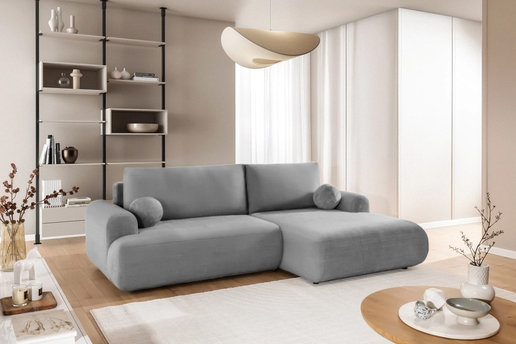 Rozkladacia rohová sedacia súprava Lotulis Mini pravá - sivá pletenina Blur 18