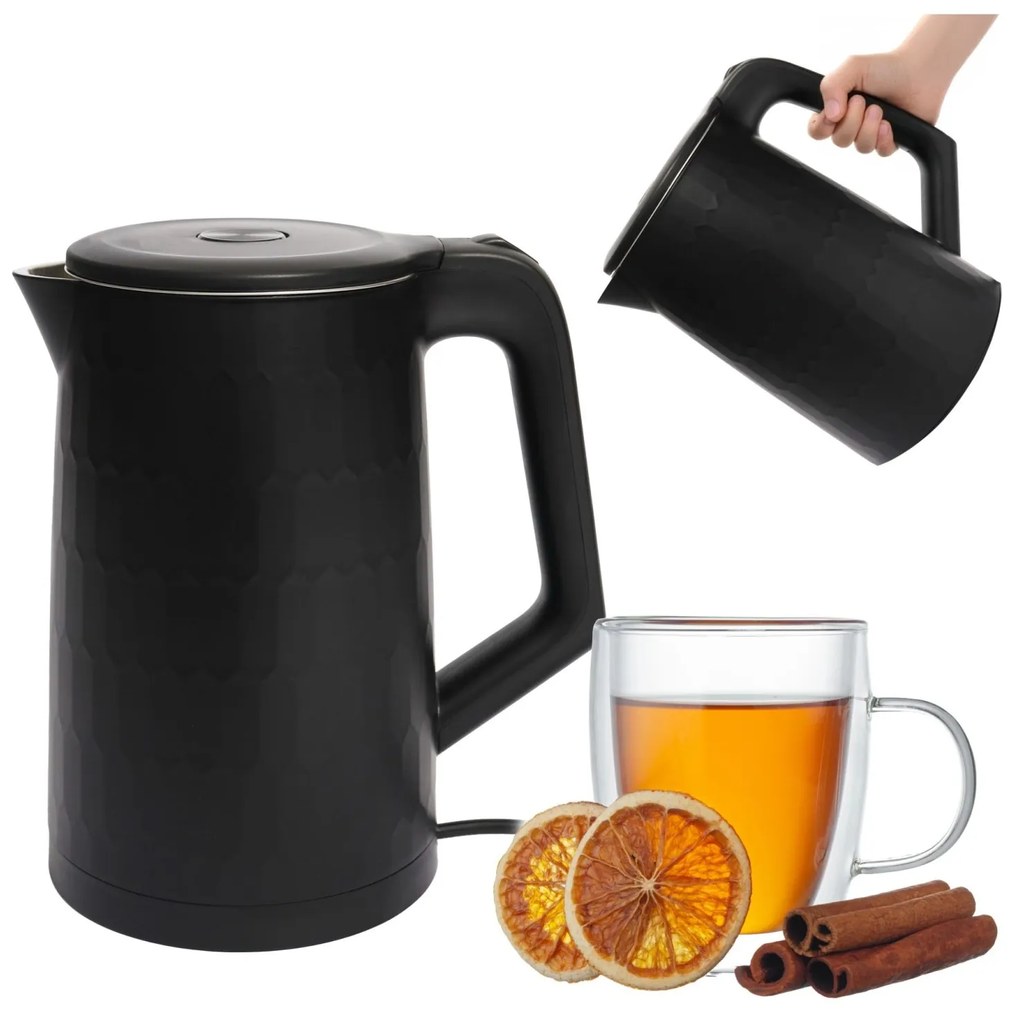 Bauerkraft Bezdrôtová cestovná rýchlovarná kanvica 1500 W 1,8 l otočná čierna