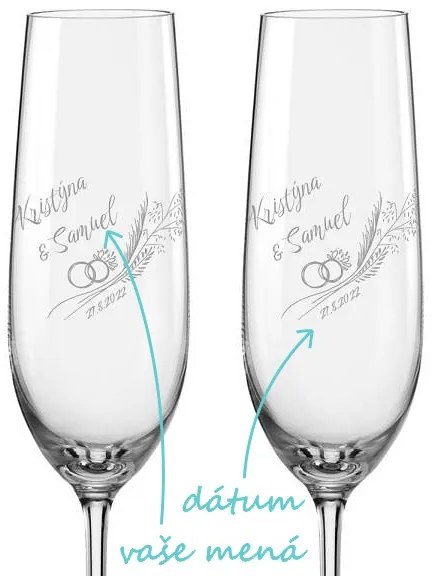 Svadobné poháre na sekt Prstene obilia, 2 ks