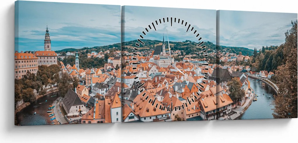 Obraz - Český Krumlov (s hodinami) (90x30 cm)