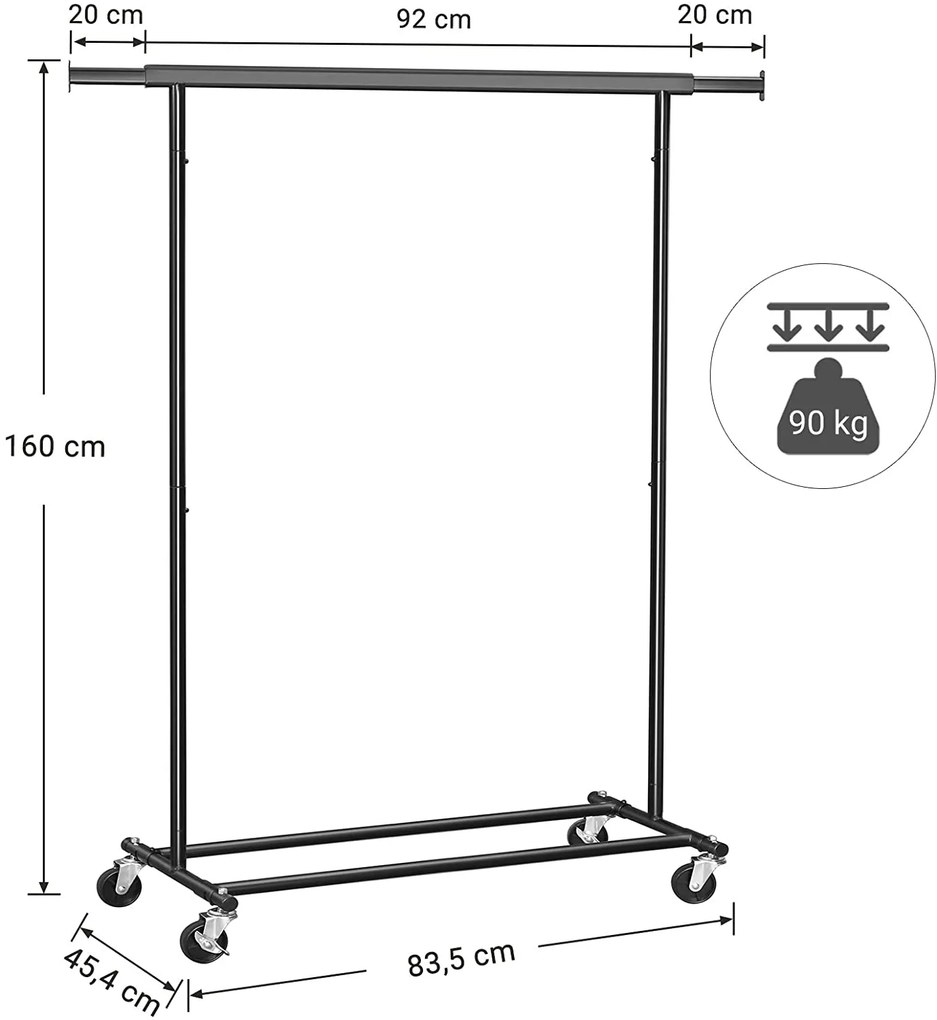 SONGMICS Stojan na šaty pojazdný čierny 90 Kg