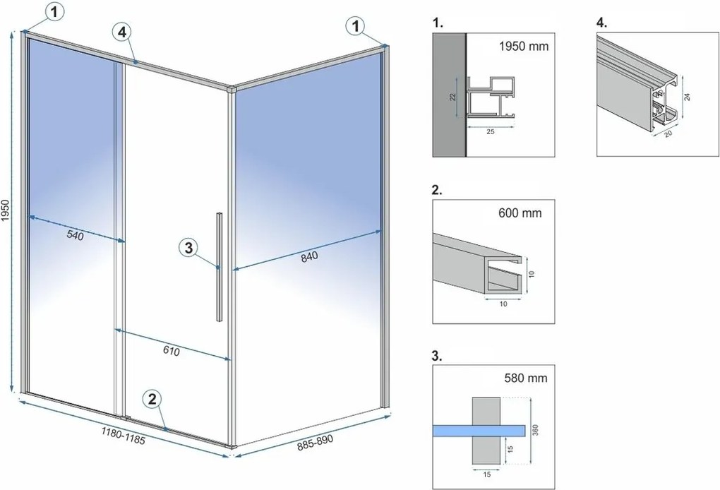 Sprchový kút REA SOLAR 90/zástena x 120/dvere cm, zlatý/transparent - bez vaničky