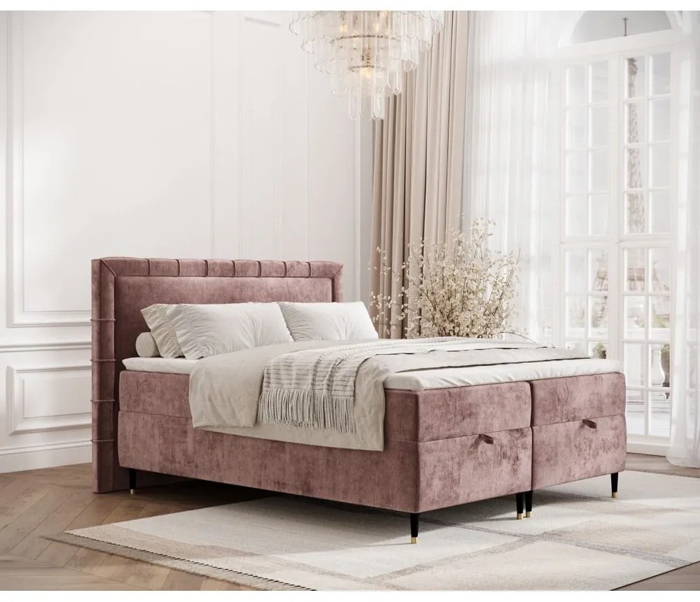 Ružová boxspring posteľ s úložným priestorom 180x200 cm Voyage – Maison de Rêve