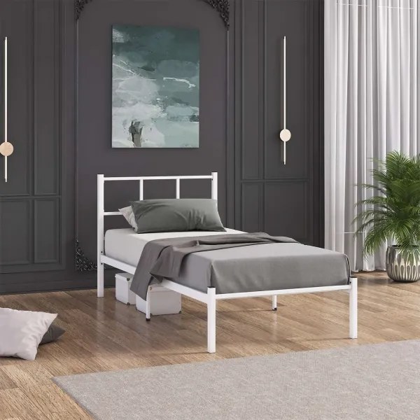 Kovová jednolôžková posteľ ROVAN 90x200 cm biela nosnosť 120 kg