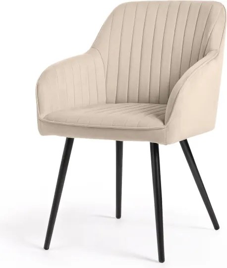 Sada šiestich jedálenských stoličiek FLORENCE zamatové, béžové / čierne nohy (6 ks)