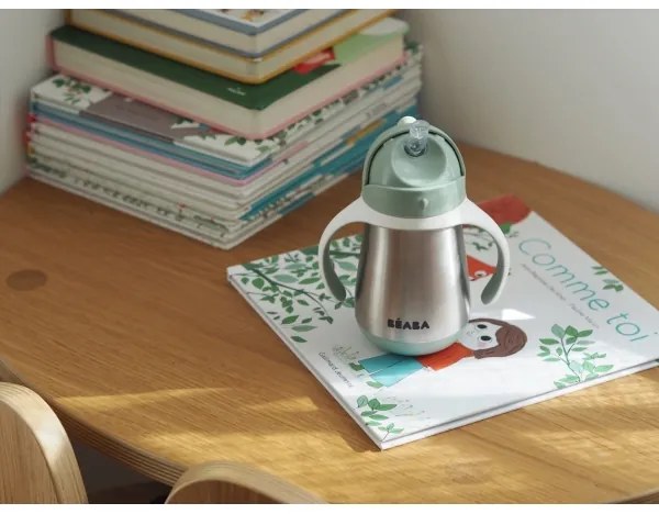 Beaba - Termoizolačný hrnček so slamkou 250 ml zelená