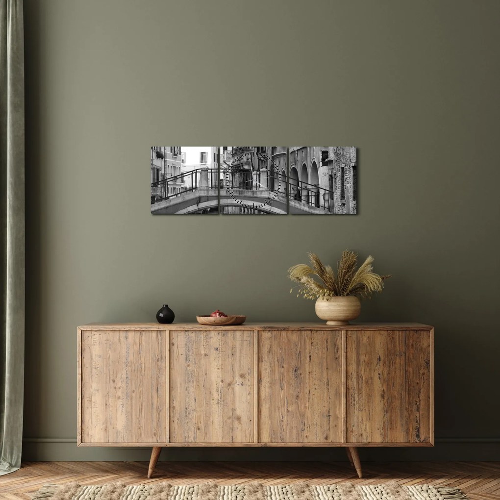 Obraz - Pohľad na Benátky (s hodinami) (90x30 cm)