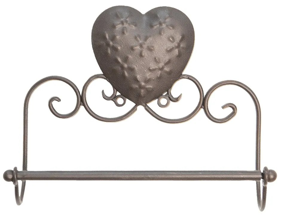 Hnedý antik držiak na uterák so srdcom Hart Flowy - 25*8*20 cm
