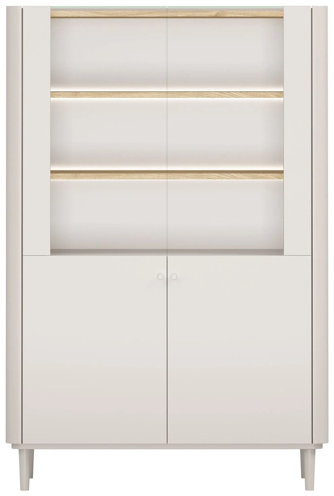 Vitrína Elivo 100 cm dvojdverová na nožičkách - kašmír / olejovaný dub