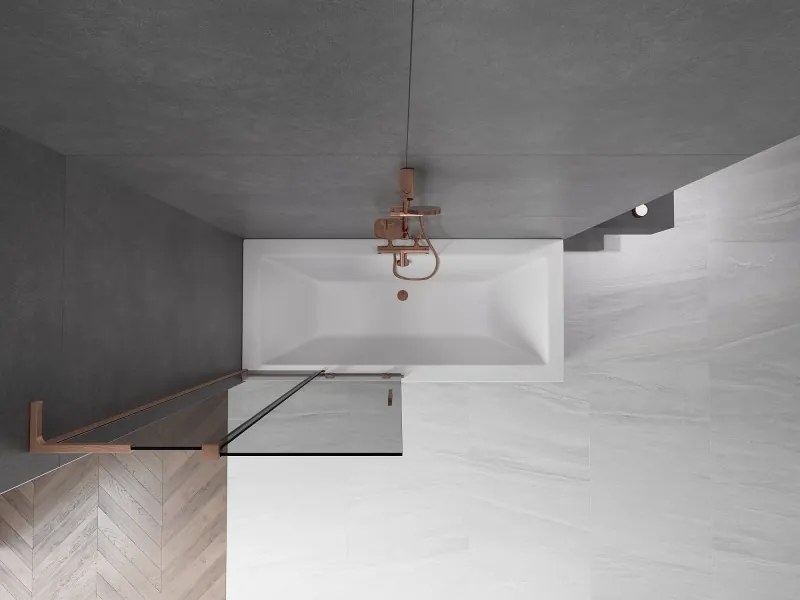 Mexen Velar L, 2-krídlová posuvná vaňová zástena 90 x 150 cm, 8mm šedé sklo, medená matná, 896-090-003-41-65
