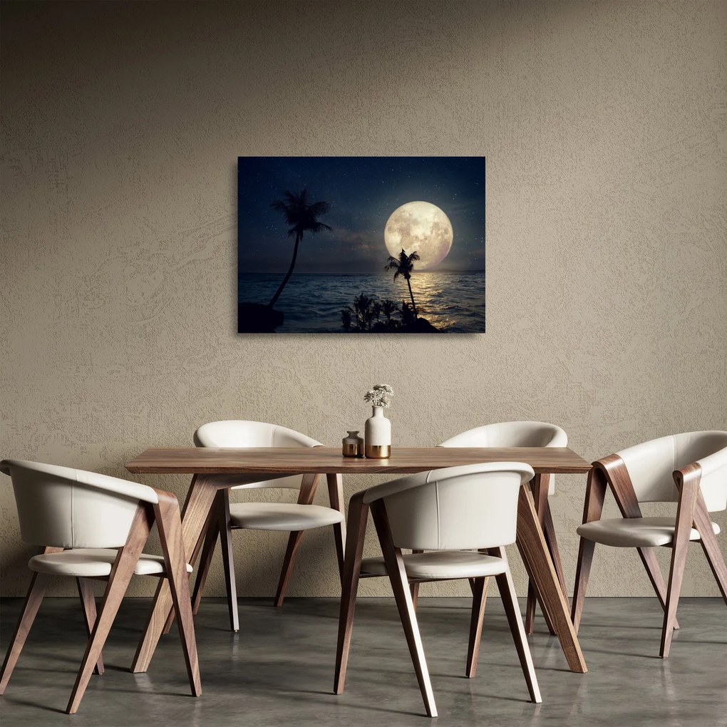 Sklenený obraz - Pláž s splnom (70x50 cm)
