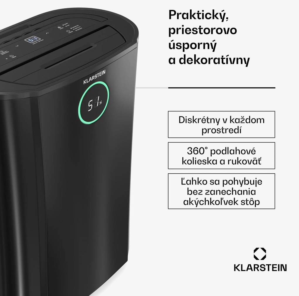 Klarstein DryFy ProConnect 16L odvlhčovač vzduchu, 16 l/deň, 18 m², WiFi, Aplikácia, LED indikátor, 24-hodinový časovač