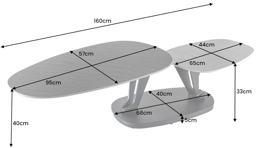 Konferenčný stolík MOVEMENT 95-160 cm, keramický, čierny so vzhľadom prírodného kameňa