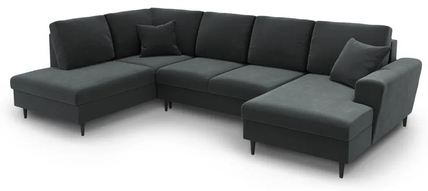 Tmavosivá zamatová rozkladacia/s úložným priestorom rohová pohovka (ľavý roh/do "U") Kyoto – Cosmopolitan Design