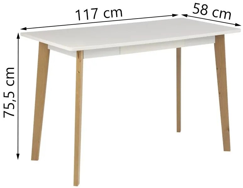 Písací stôl so zásuvkou FORENO 117 cm biely, drevené nohy