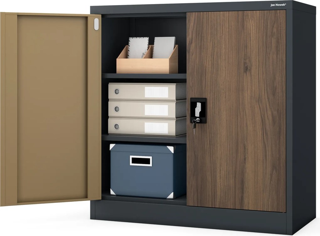 Skrinka na dokumenty, nízka, antracitová/orechová, 900x930x400 mm: BEATA Eco Design