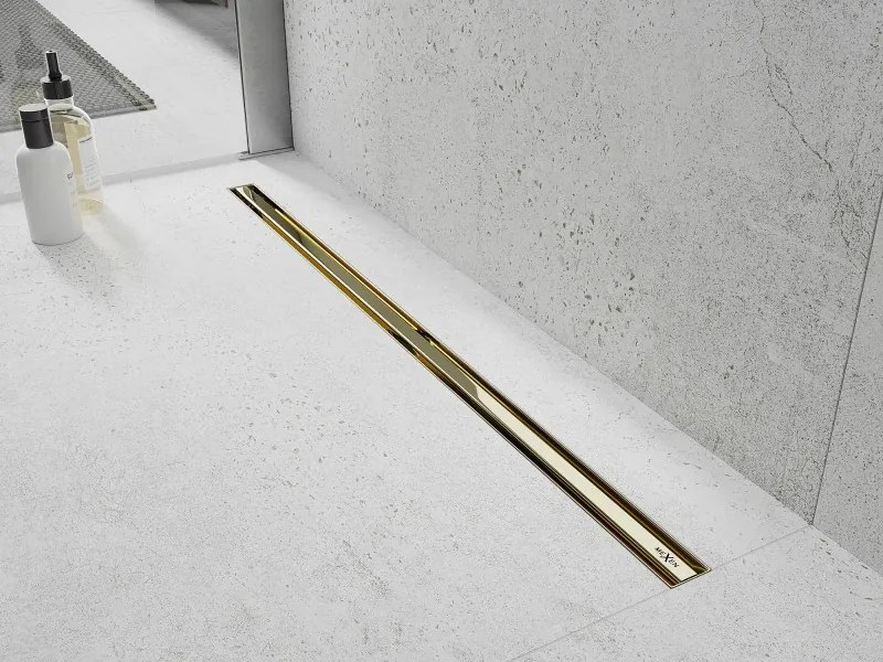 Mexen Flat nerezový sprchový žľab s rotačným 360° sifónom 60 cm, vzor SLIM, zlatá, 1541060