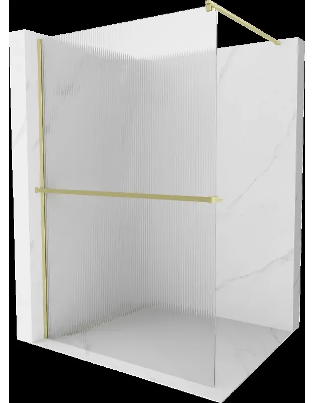 Mexen Kioto+ sprchová zástena s poličkou Walk-in 70 x 200 cm, číra, zlato kartáčované - 800-070-121-55-09