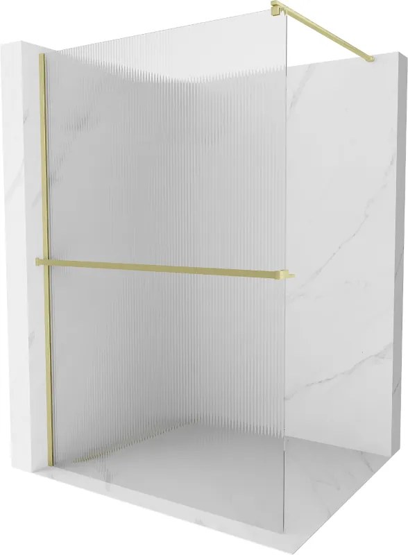 Mexen Kioto+ sprchová zástena s poličkou Walk-in 70 x 200 cm, číra, zlato kartáčované - 800-070-121-55-09