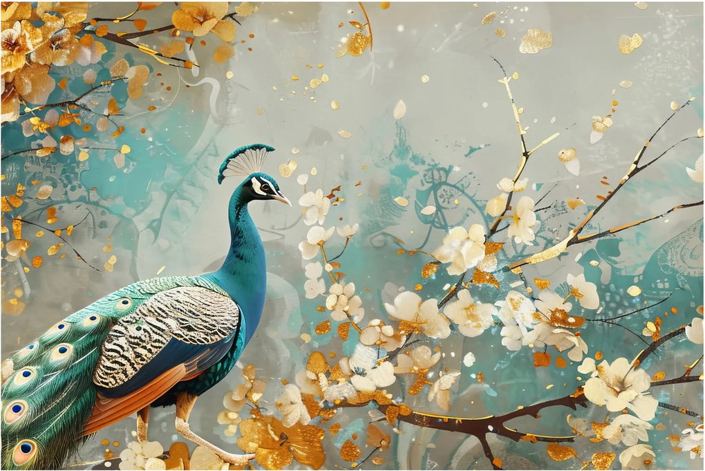 Obraz - Páv so zlatým dekorom (90x60 cm)