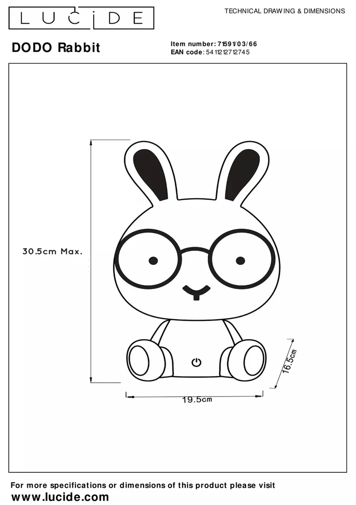 Moderné svietidlo LUCIDE LED DODO Rabbit  71591/03/66
