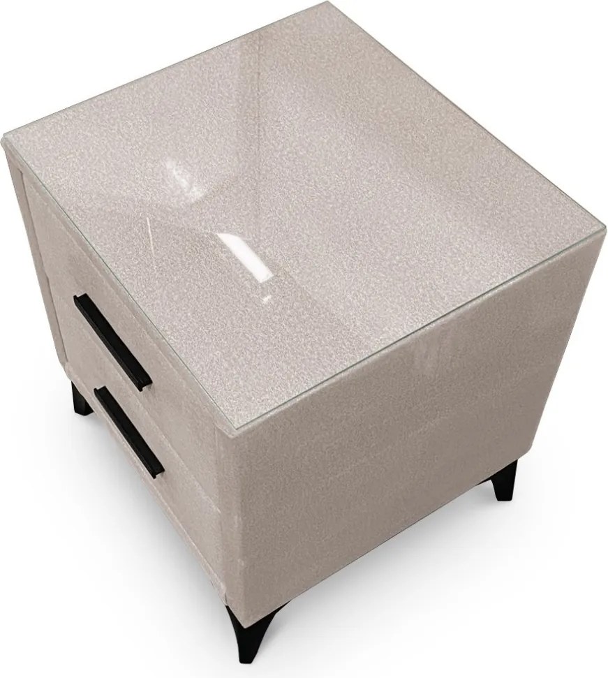 Nočný stolík s 2 zásuvkami Joy, svetlo béžová látka