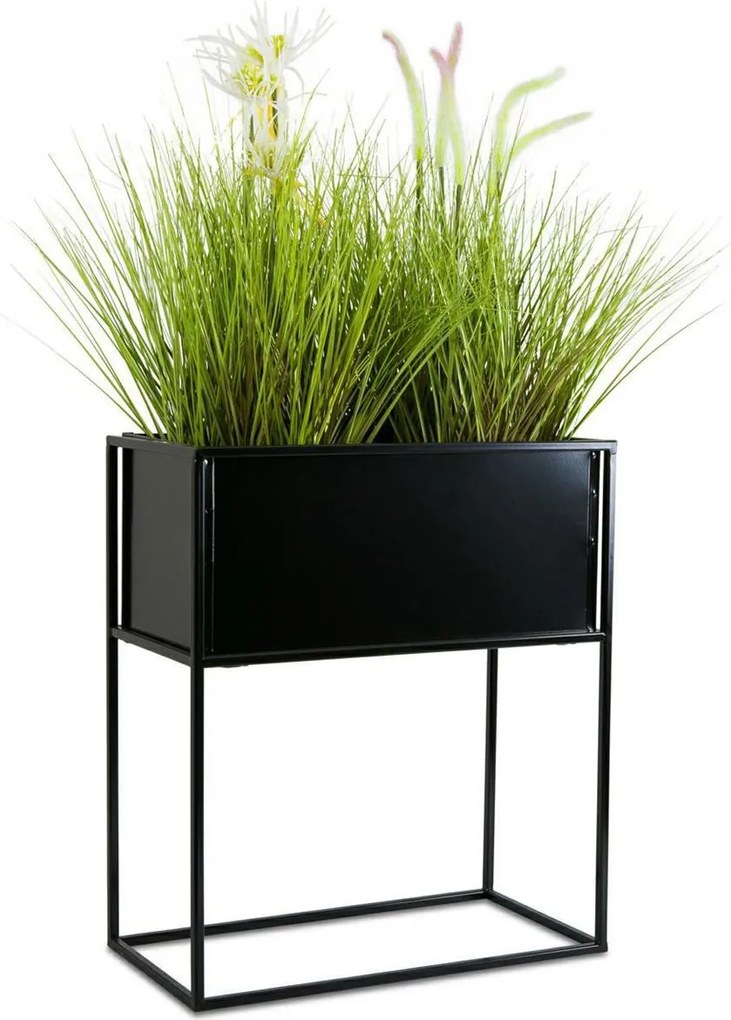 KOVOVÝ KVETINÁČ SO STOJANOM RECT 50X24X44 CM ČIERNA