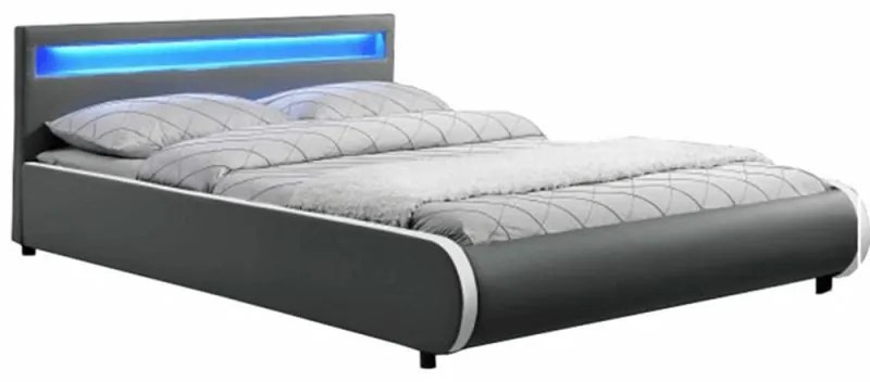 Kondela Manželská posteľ, DULCEA, s RGB LED osvetlením, sivá, 160x200