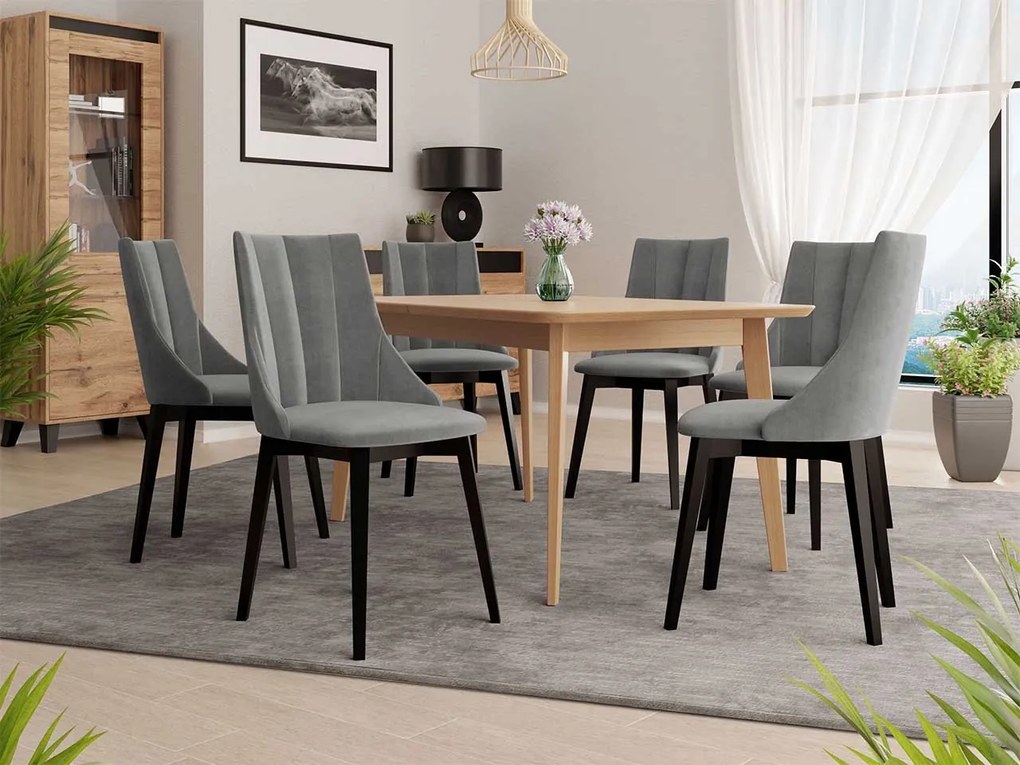 Rozkladací stôl Botiler 140x80 so 6 stoličkami ST97 07, Farby: čierny, Potah: Magic Velvet 2216