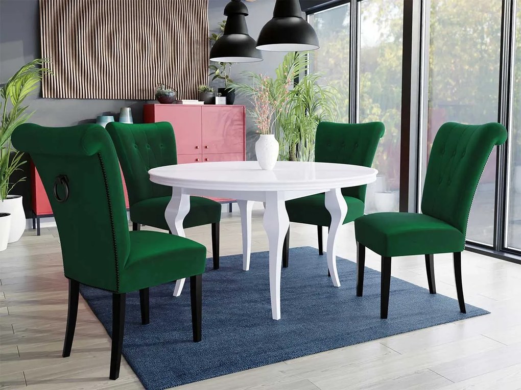 Stôl Julia FI 100 so 4 stoličkami ST65, Farby: čierny, Farby: chrom, Farby:: biely lesk, Potah: Magic Velvet 2258
