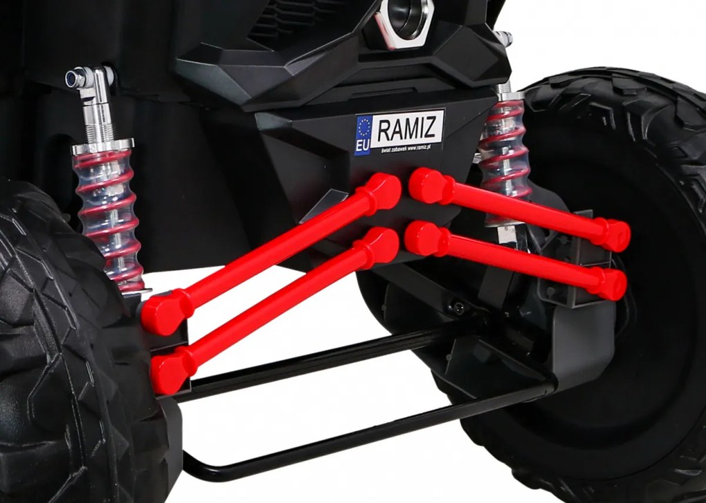 Ramiz Elektrická bugina UTV-MX pre deti červená + pohon 4x4 + diaľkové ovládanie + LED a audio + úložný priestor + EVA + pomalý štart