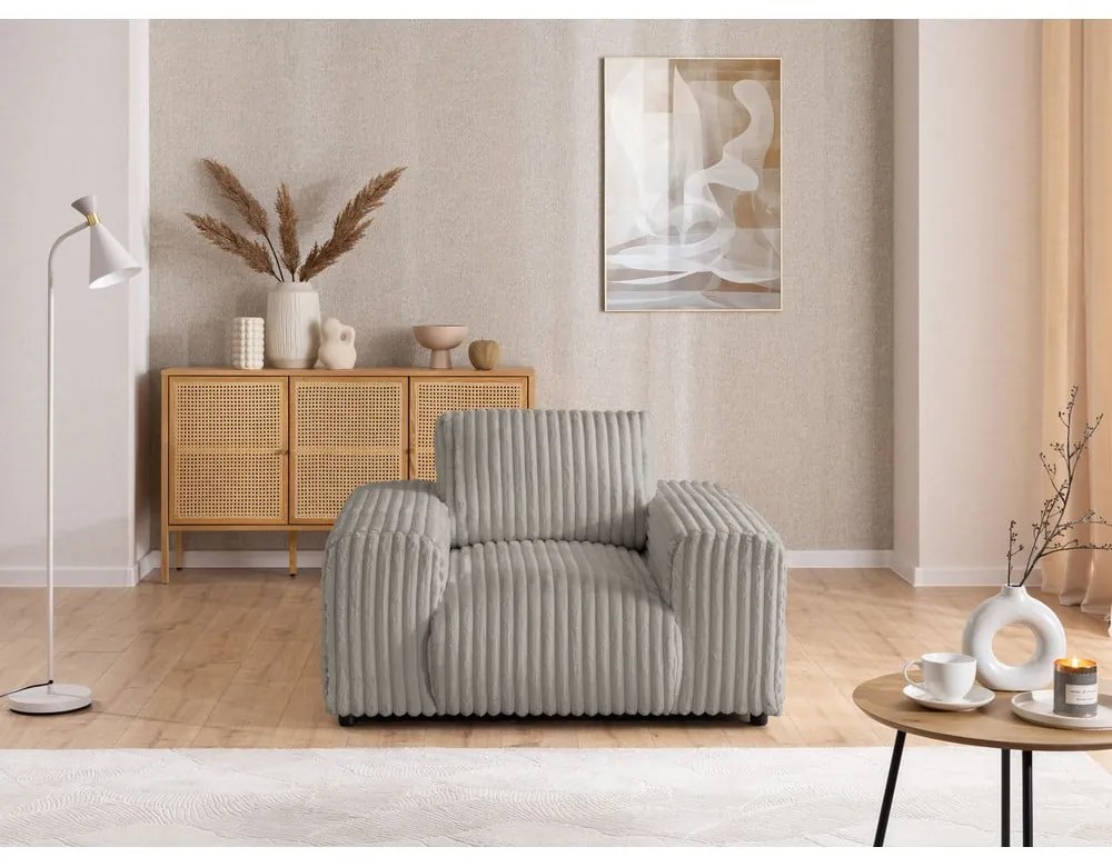 Svetlosivé menčestrové kreslo Justin – Ropez